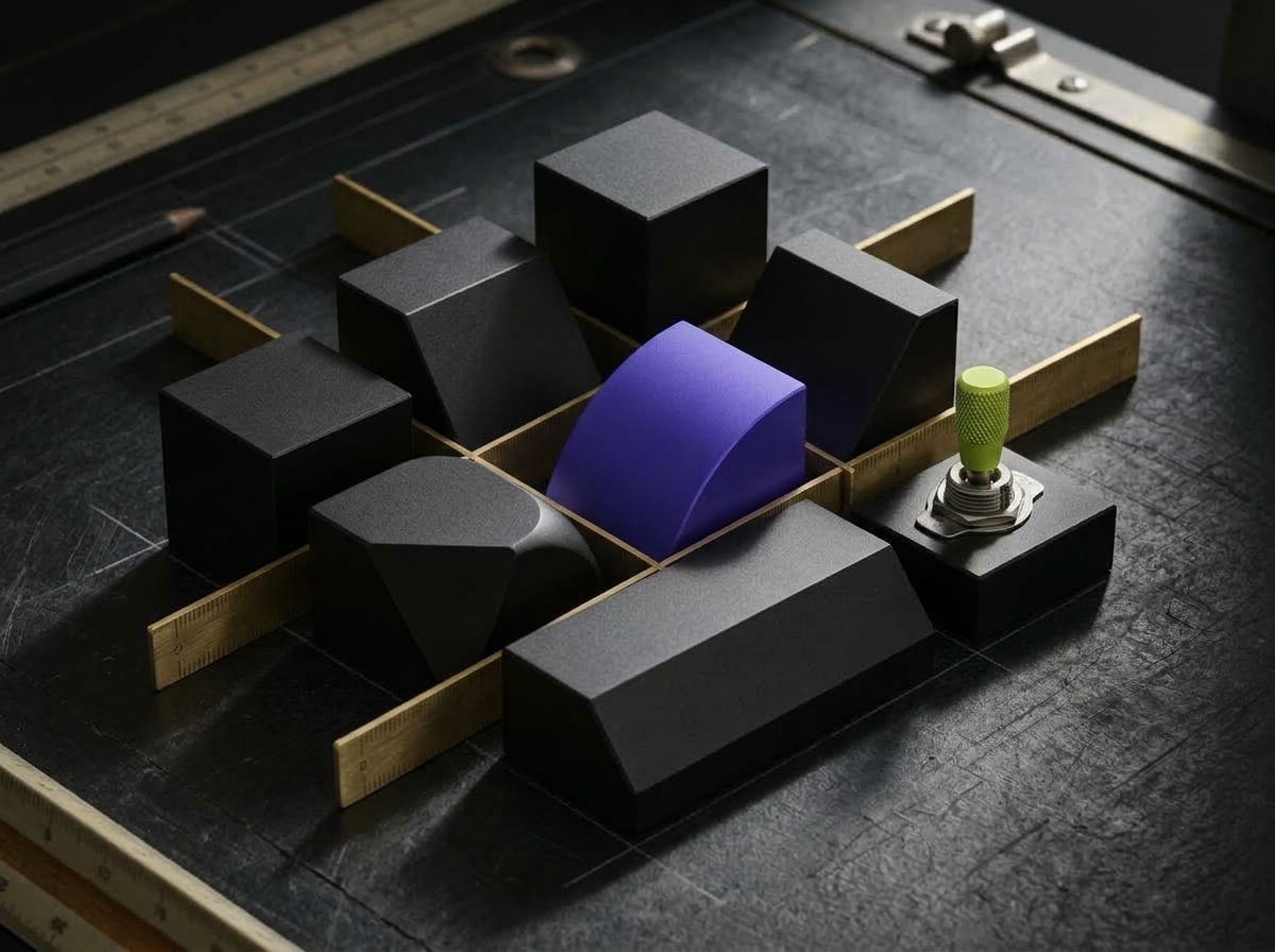 Modular aluminum blocks separated into independent grid cells by brass architectural dividers